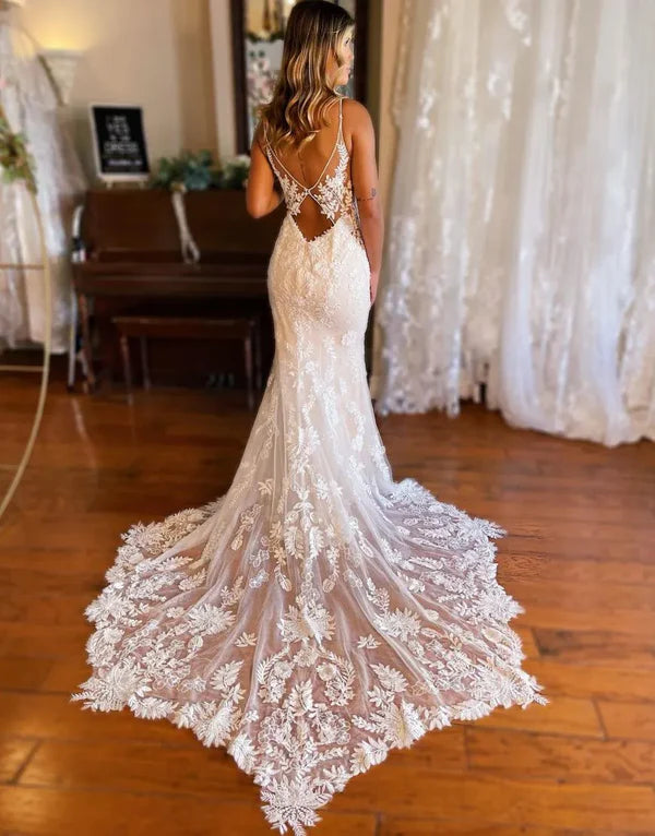Luolandi Gorgeous Mermaid Spaghetti Straps Key Hole Back Wedding Dress Beautiful
